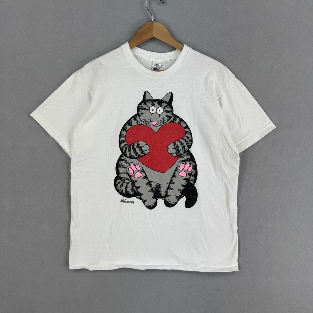 Vintage Kliban Cat Shirt Mens XL White Heart Graphic Belton Made USA 80s 90s